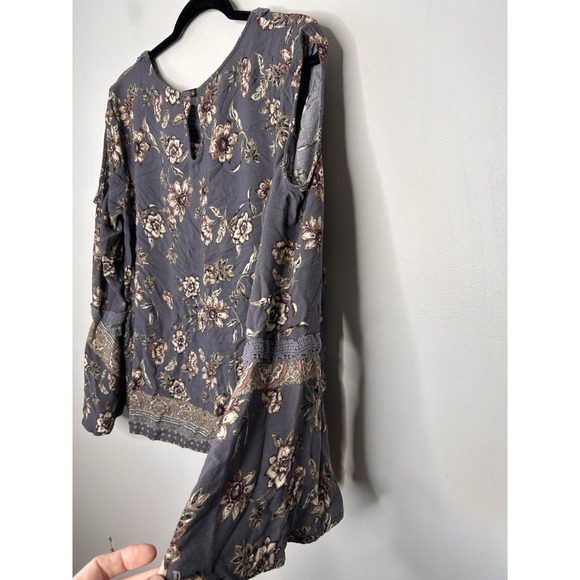 Knox Rose Women's Gray Floral Boho Peasant Long Sleeve Shirt Plus Size XXL - Picture 6 of 9